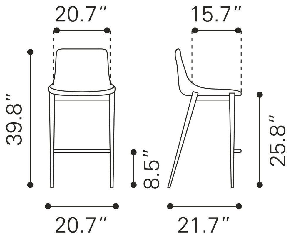 Counter Stool Chair, Set of 2, Faux Vinyl Leather, Steel, Gray, Walnut
