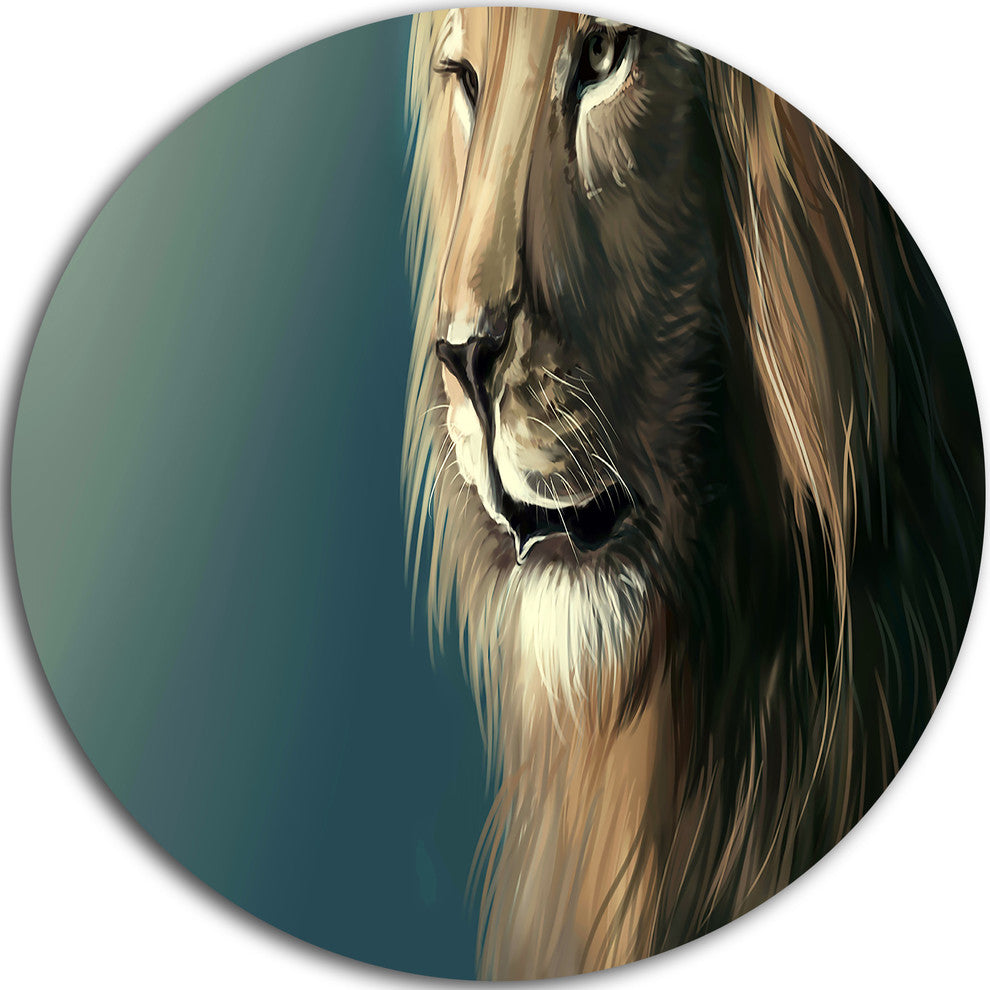 Lion With Serious Look, Animal Art Disc Metal Wall Art, 36"