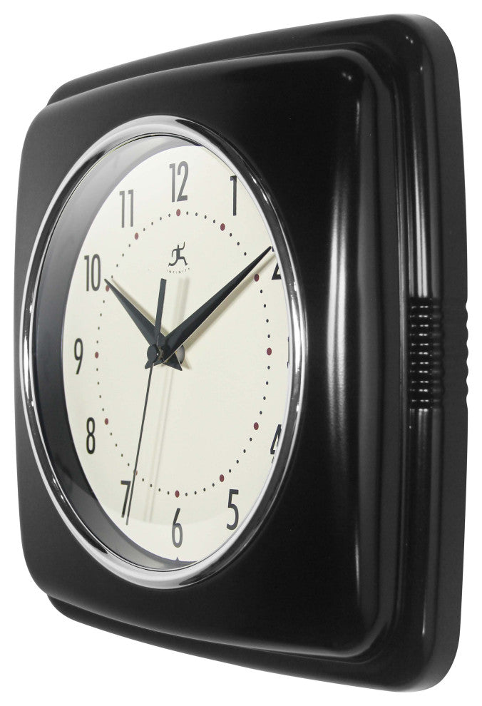 Square Retro Wall Clock, 9.25", Black