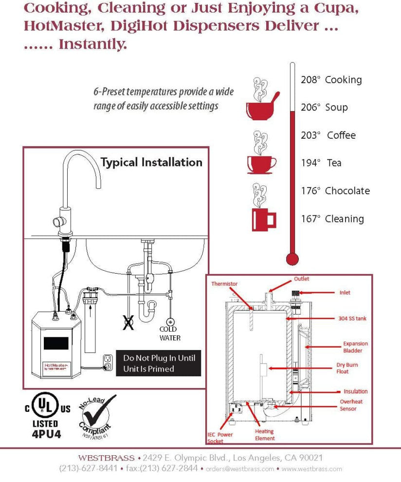 Victorian 9" Instant Hot Water Dispenser With HotMaster DigiHot Digital Tank, Stainless Steel
