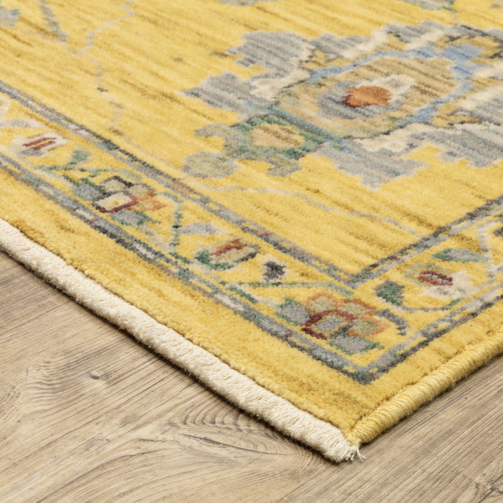 Leoness Vintage Traditional Yellow/ Multi Area Rug, 5'3" x 7'6"
