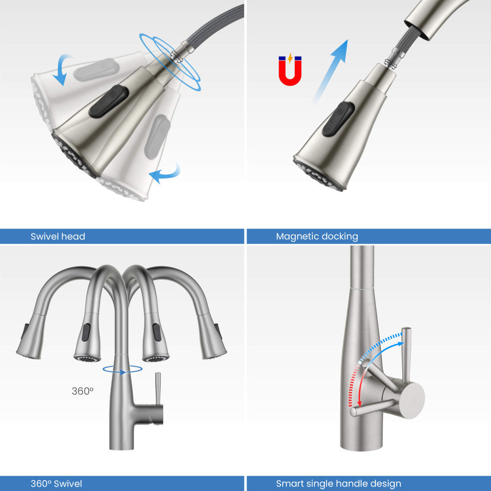 Bari Single Handle Pull Down Sink Faucet and Soap Dispenser, Brushed Nickel