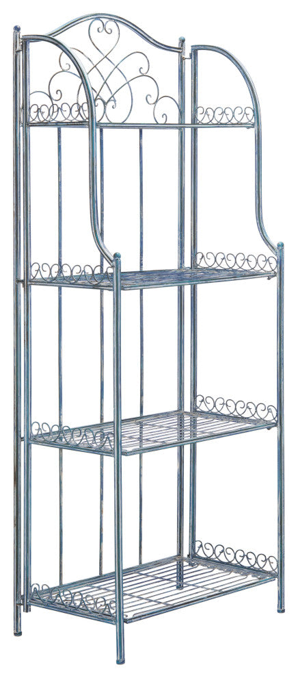 Safavieh Amaris Wrought Iron 4-Tier Outdoor Baker's Rack, Antique Blue