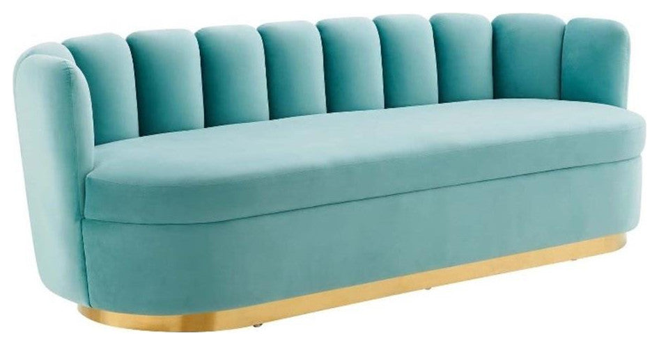 Victoria Channel Tufted Performance Velvet Sofa, Mint