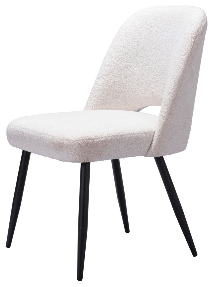 Dining Chair, Set of 2, Steel Metal, Fabric, Ivory, Black, Kitchen Cafe Bistro