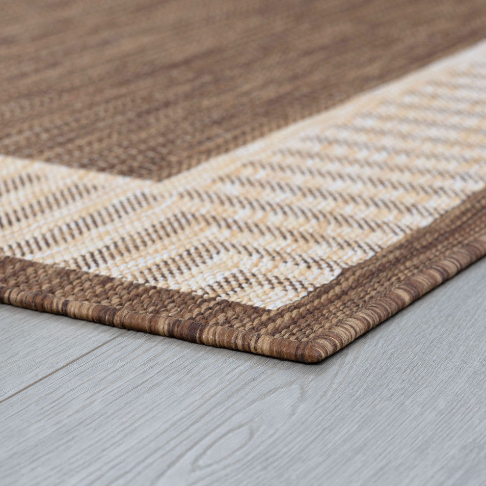 Elgin Transitional Striped Border Gold/Cream Indoor/Outdoor Scatter Mat 2'x3'