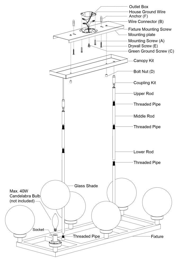 Lander 35" 6 Light Linear Chandelier Matte Black
