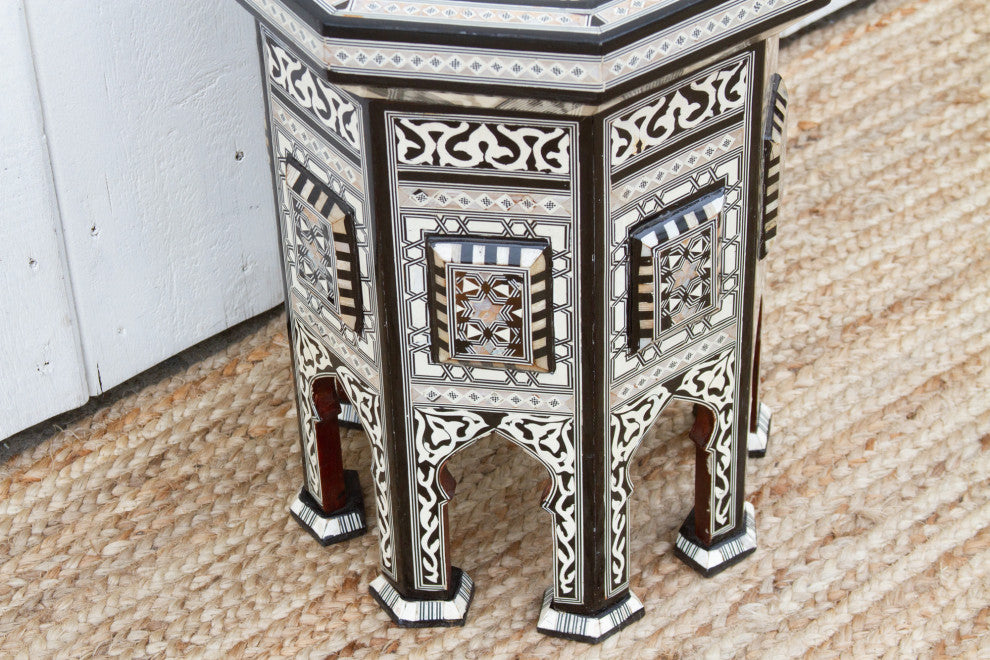 Vintage Black & White Marquetry Side Table