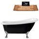 61" Black Clawfoot Tub and Tray, Chrome Feet, Chrome Internal Drain