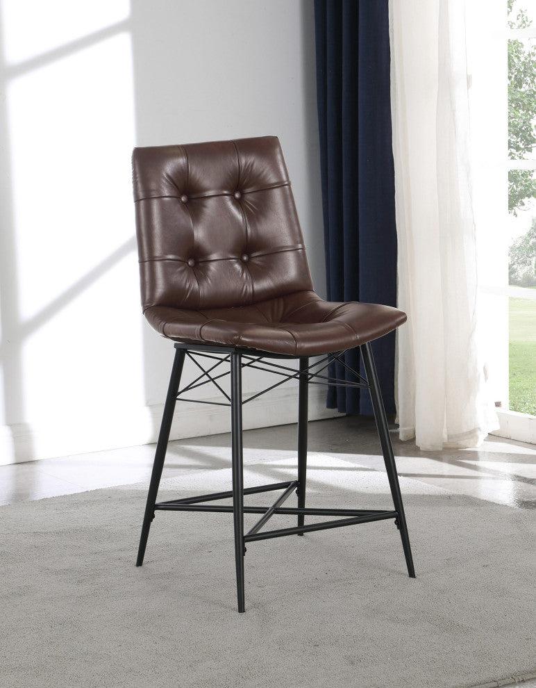 Set of 2 Leatherette Counter Height Stool, Brown