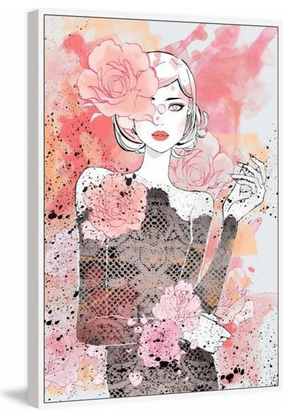 "Floral Girl" Floater Framed Painting Print on Canvas, 30"x45"