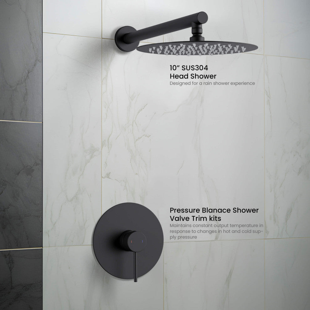 Circular Single Function Shower System, Rough, Valve, Matte Black