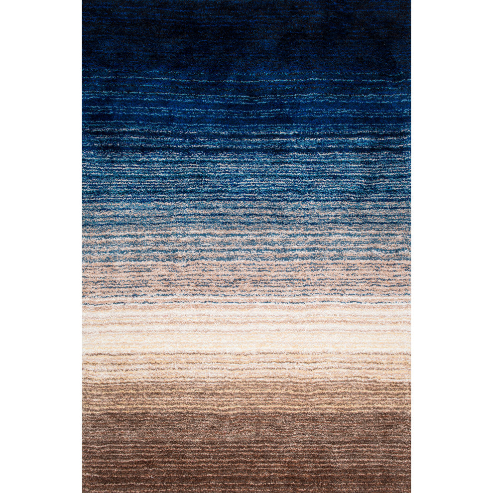 Nuloom Hand-Tufted Striped Shaggy Plush Shag Rug, Navy Multicolor 6'x9'