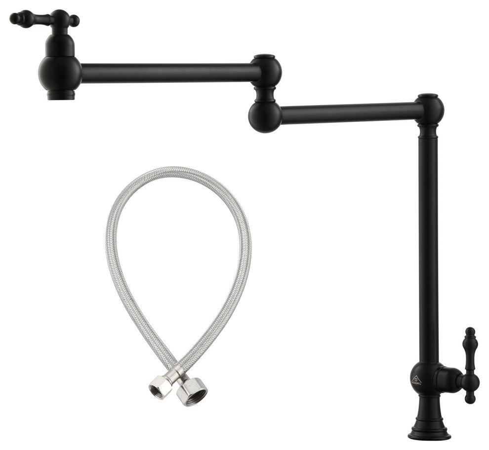 Deck-Mounted Double Handle Pot Filler Kitchen Faucet Stove Faucet, Matte Black