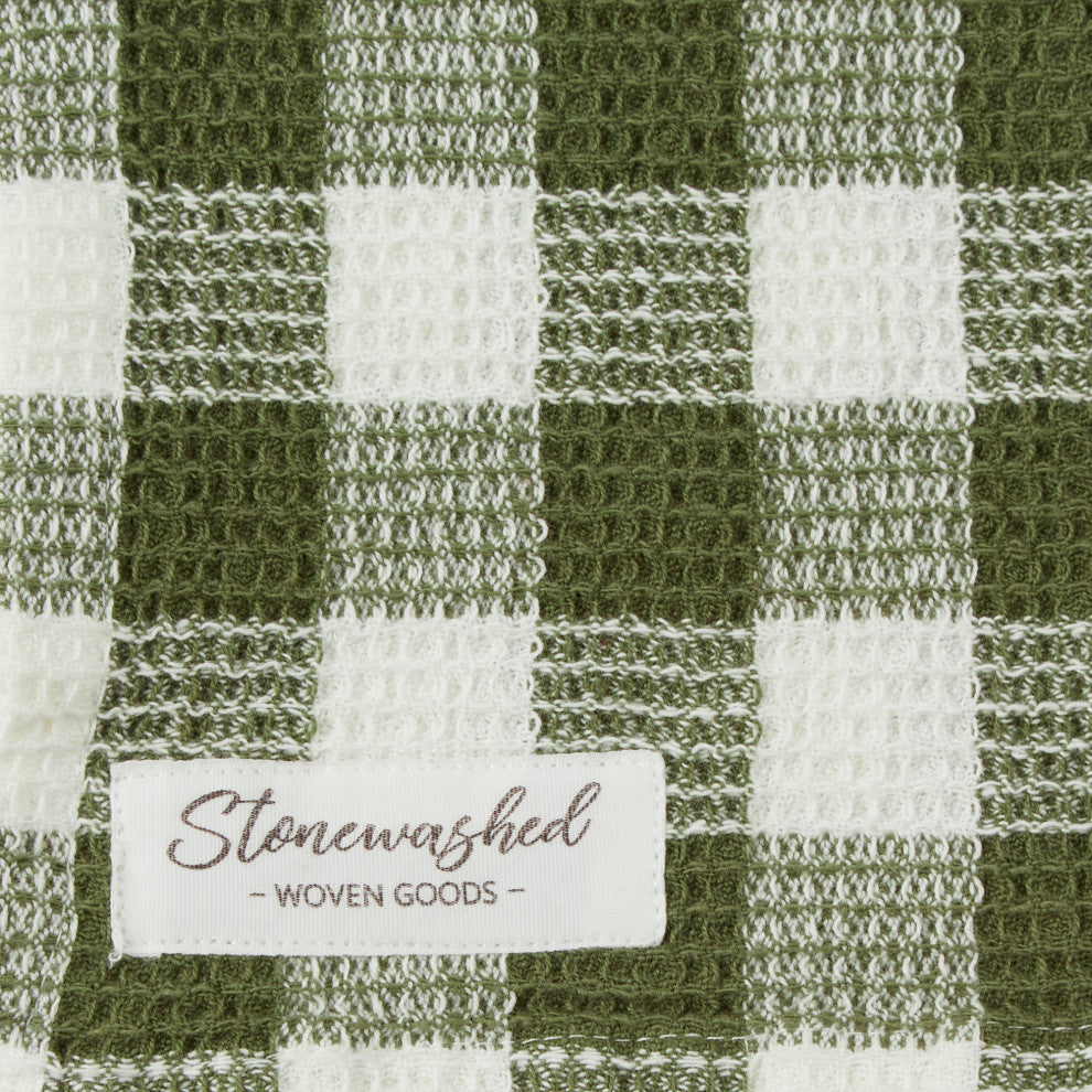 Olive Checker Washed Waffle Dishtowel (Set of 2)