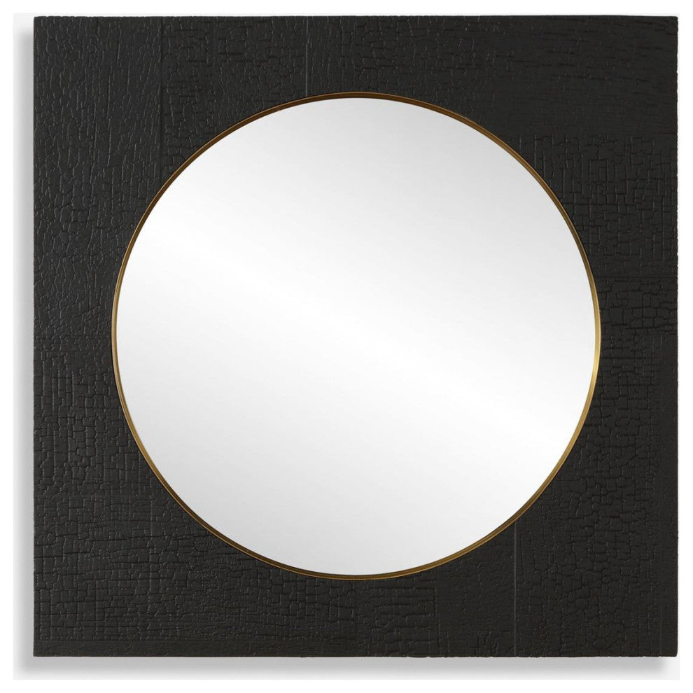 Ember Wall Mirror, Black and Plated Brass