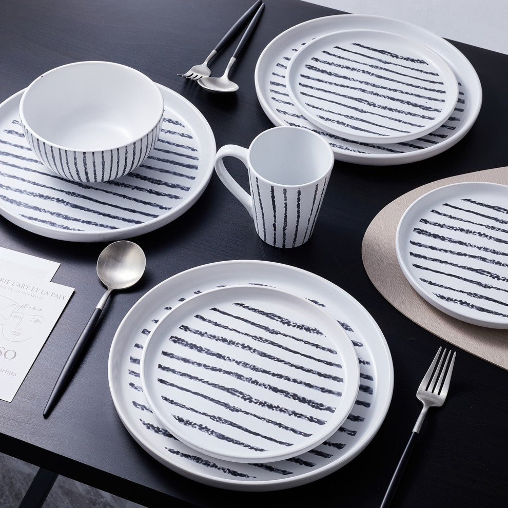 Stone Lain Nova Stoneware 32 Piece Dinnerware Set, Black