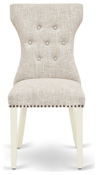 3Pc Kitchen Set, Round Dinner Table, 2 Chairs, Doeskin Chairs Seat, Linen White