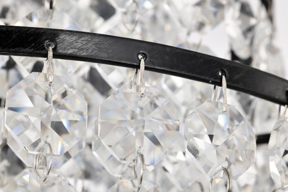 1-Light Antique Black Modern Glam Mini Chandelier With Tier Cascading Crystals