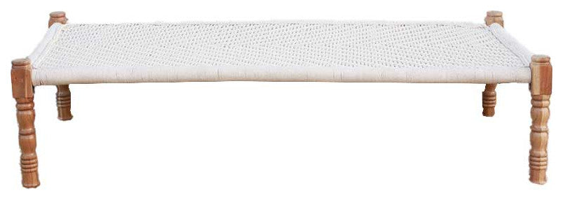 Bleached Wood and White Woven Charpai Coffee Table