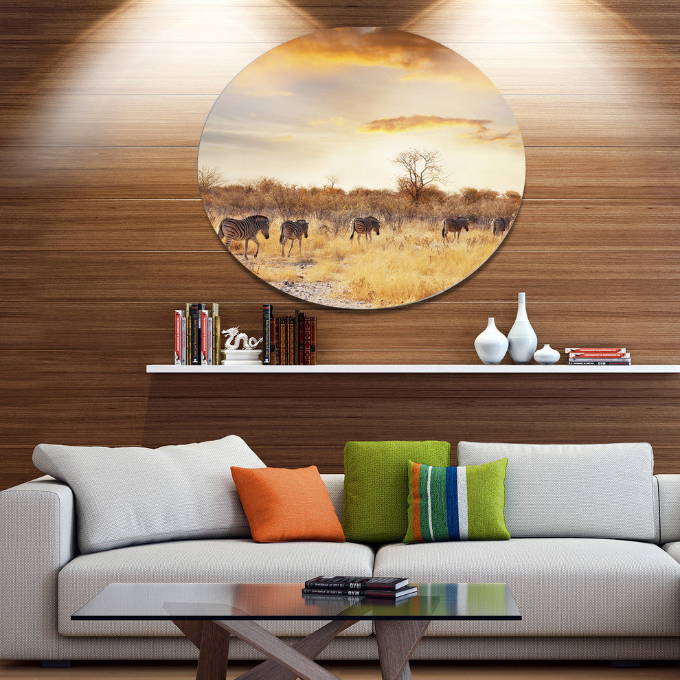 African Zebras Walking In Row, African Landscape Disc Artwork, 11"