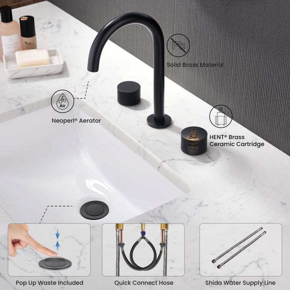 Circular X 8" Bathroom Sink Widespread Faucet with Drain Assembly, Matte Black