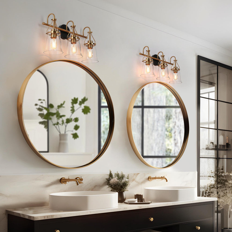 LNC Polished Gold Modern Seeded-Glass Wall Sconce, 3 Lights