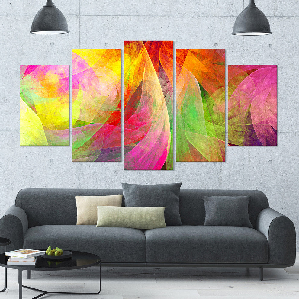 Spectacular Multi Color Pattern, Floral Canvas Art Print, 60"x32", 5 Panels