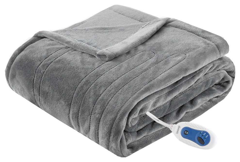 Beautyrest Knitted Solid Microlight Heated Throw, Gray