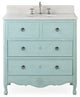 34 Inch Distressed Antique White Daleville Cottage Style Bathroom Sink Vanity, Distressed Light Blue, 34''