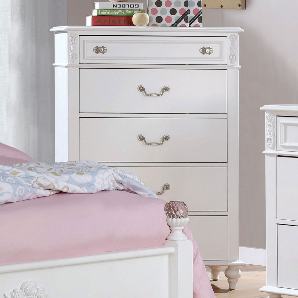 Wooden Chest with 5 Drawers, White