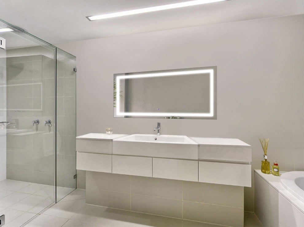 Krugg LED Bathroom Mirror, Lighted Vanity Mirror Dimmer and Defogger, 48x24