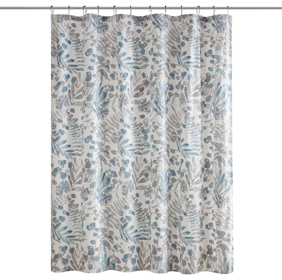 Madison Park Bonnie Printed Seersucker Shower Curtain, Blue