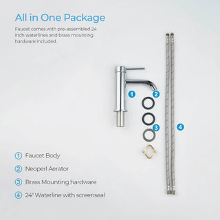 Circular Brass Single Handle Bathroom Faucet KBF1008, Chrome, with Drain