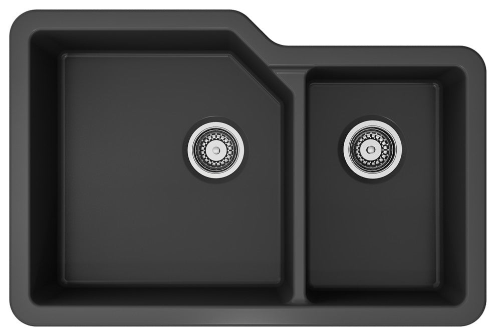 Sotto Dual-Mount Fireclay 33" 60/40 Double Bowl Kitchen Sink in Matte Dark Gray