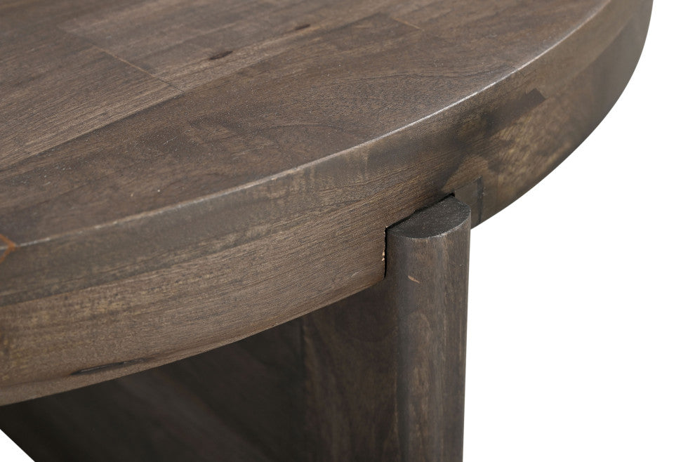Noah Round Solid Wood Coffee Table, Dark Brown