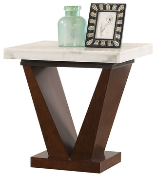 Forbes End Table, White Marble and Walnut