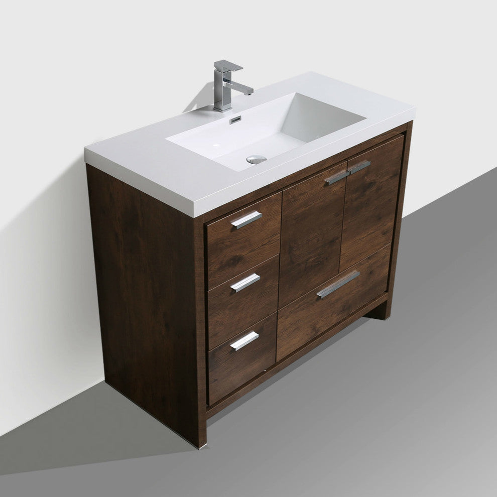 Mod 42" Modern Bathroom Vanity, Rosewood, Left Drawer