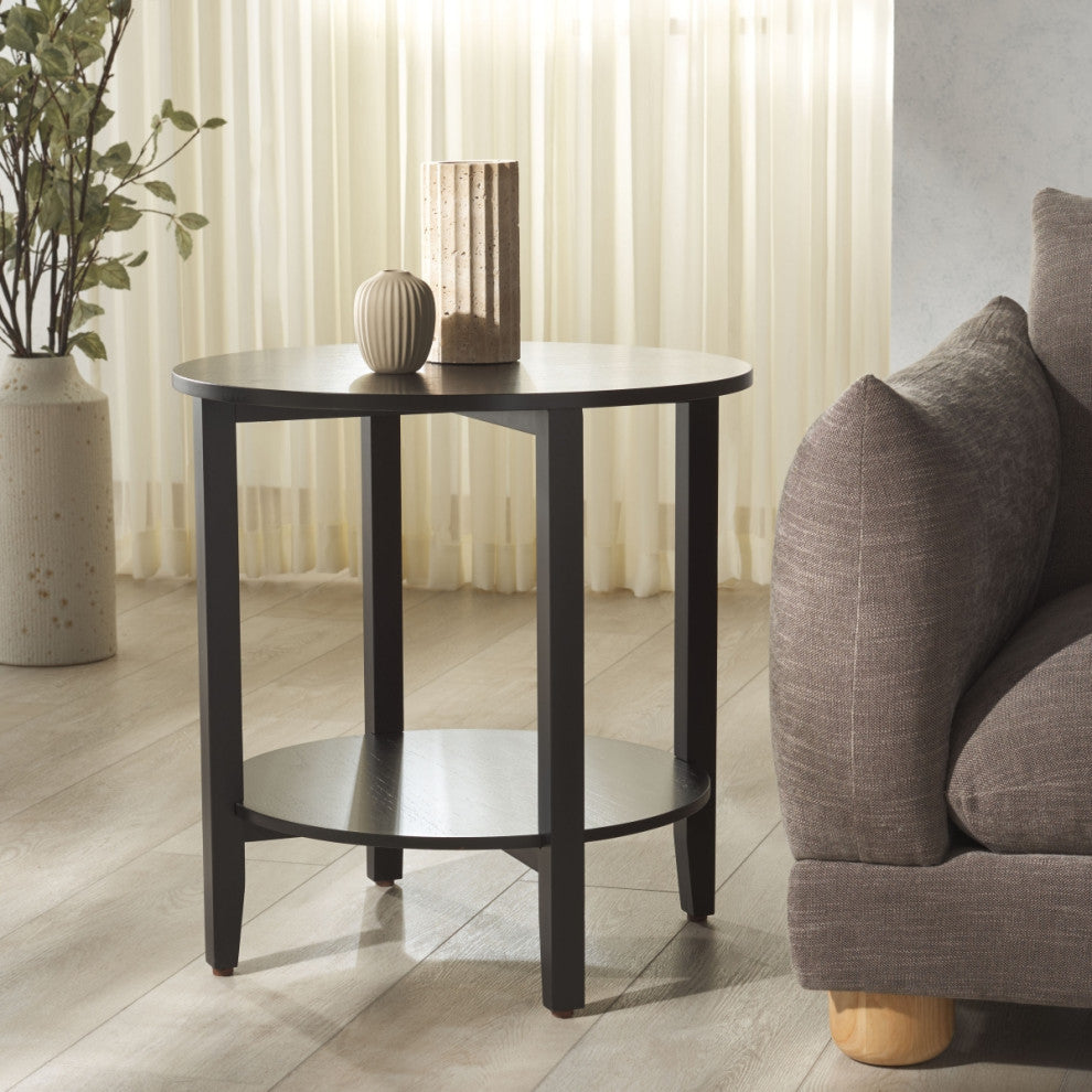 Safavieh Couture Leonardi Roundd Wood Accent Table, Black