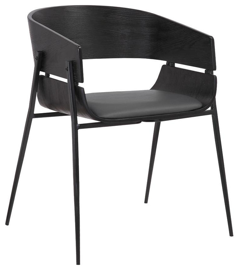 Bronte Wood and Metal Contemporary Dining Room Chairs Set of 2, BLACK