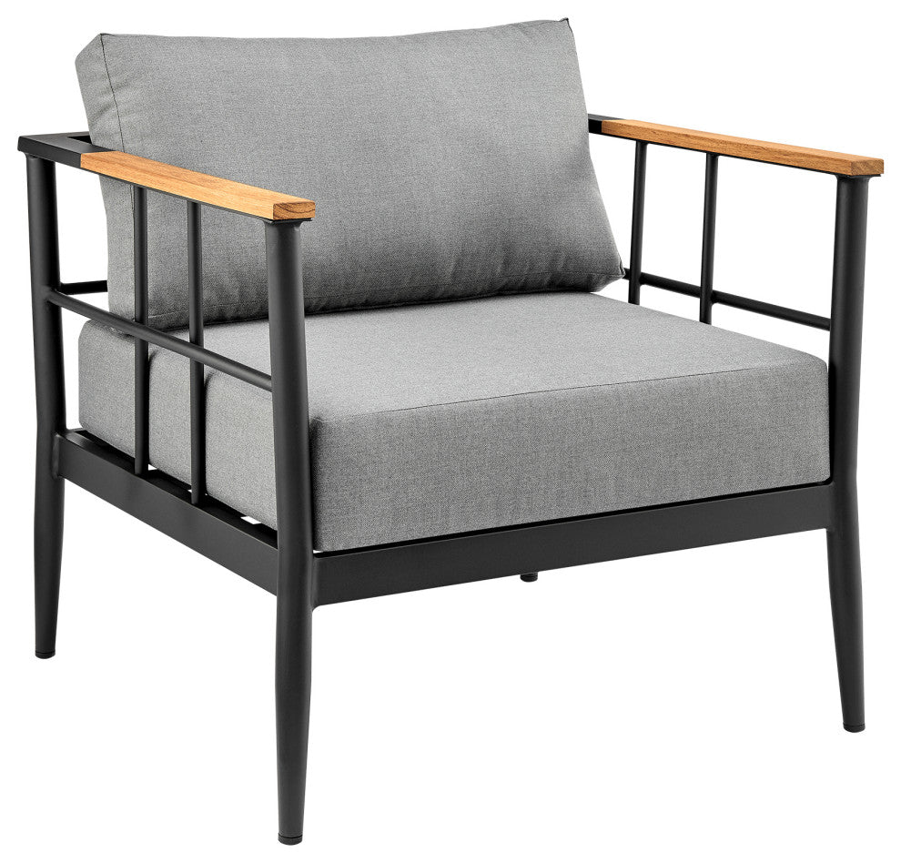 Shari Outdoor Patio 4-Piece Lounge Set, Aluminum With Teak and Gray Cushions