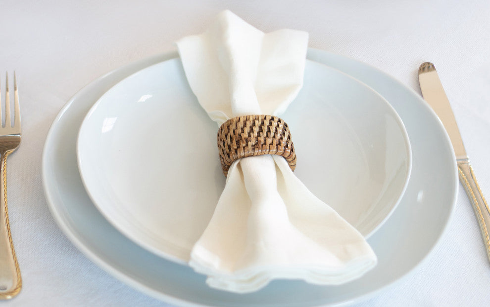 Artifacts Rattan Oval Napkin Rings 6 Piece Set, Honey Brown