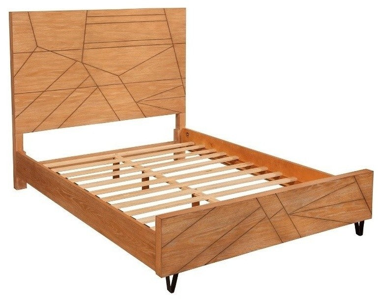Mahogany Wood Queen Platform Bed With Headboard And Footboard, Brown