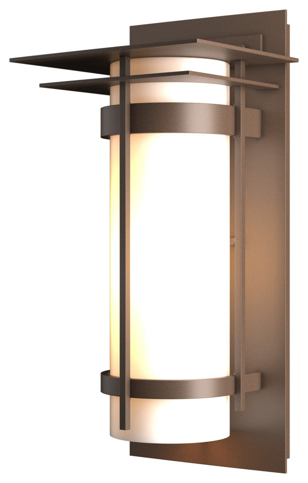 Banded with Top Plate Outdoor Sconce, Coastal Bronze Finish, Opal Glass