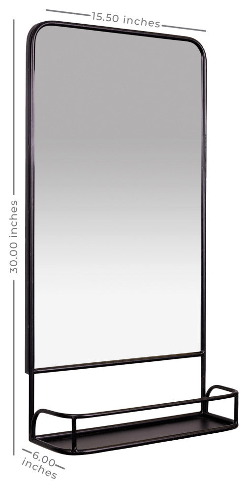 Black Rectangular Wall Mirror With Shelf