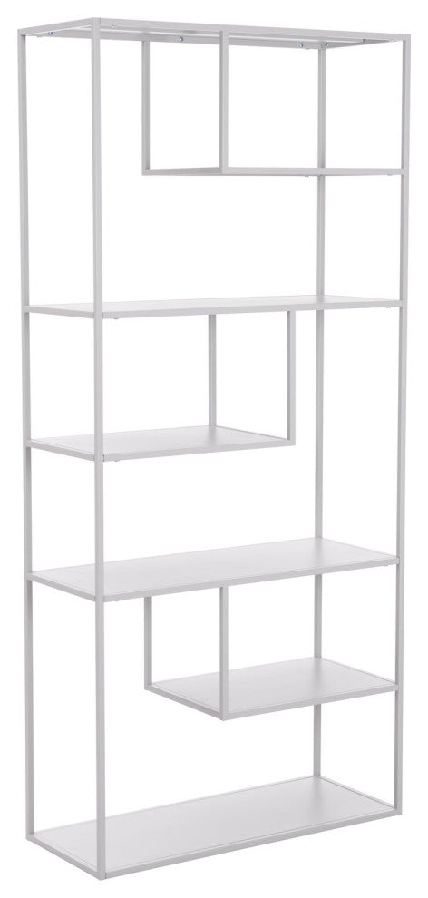 Bookcase Wall Shelf Rack, Steel Metal, Gray, Lounge Cafe Lobby Hospitality