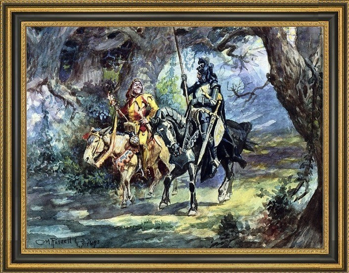 Charles Marion Russell Knight and Jester Framed Premium Canvas Print, 18"x24"