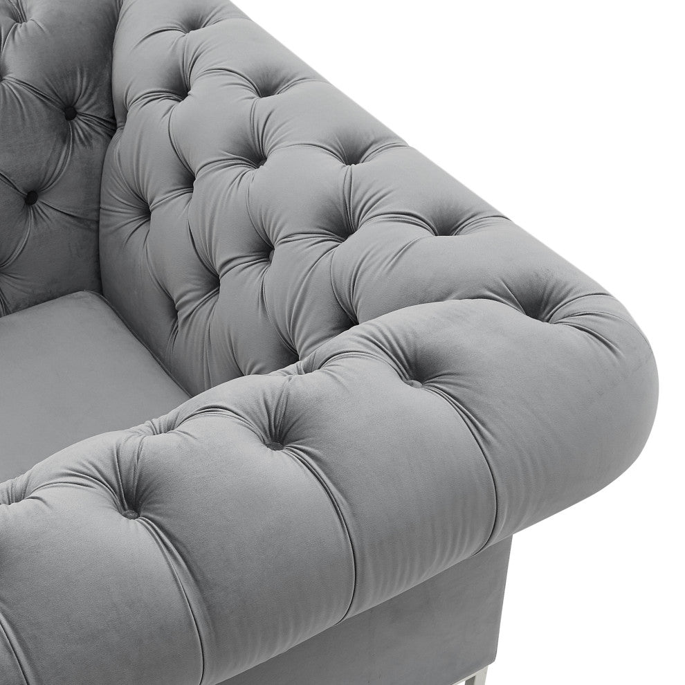 Inspired Home Ariadna Club Chair Button Tufted, Gray Velvet