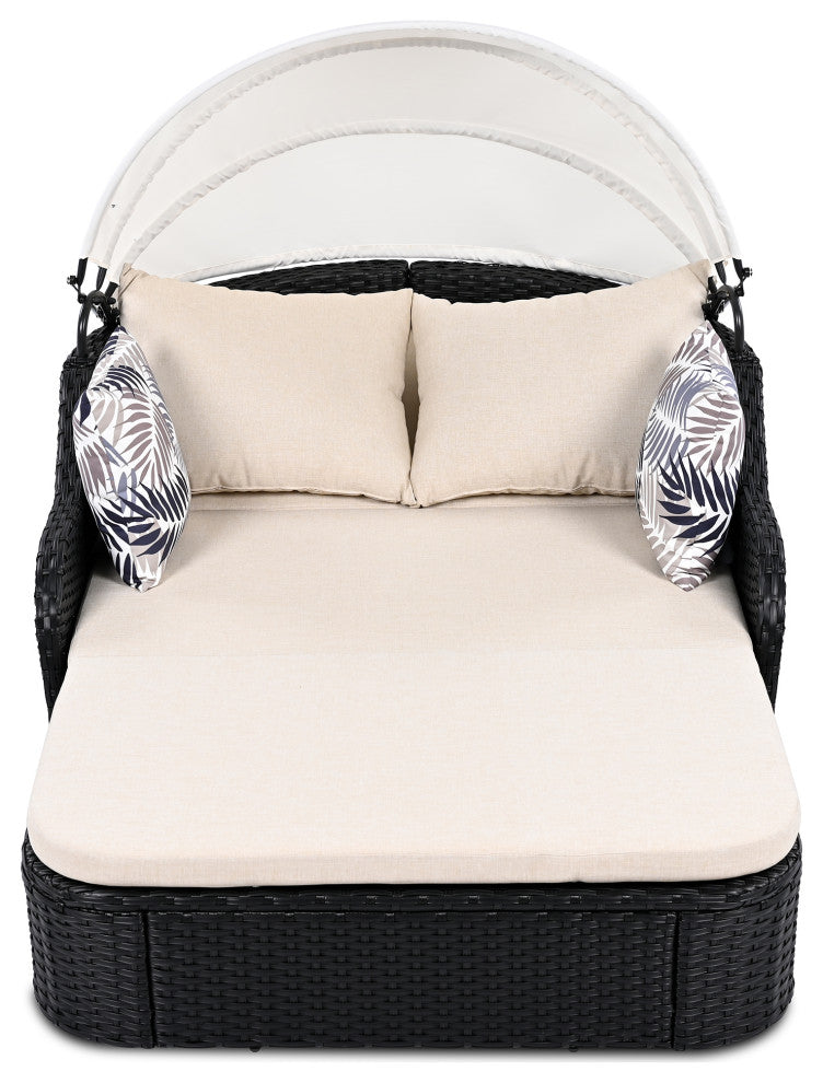 TATEUS 79.9" Outdoor Sunbed , Beige+black