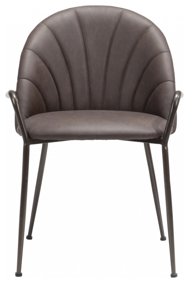 Set of Two Brown Faux Leather Arch Dining Chairs